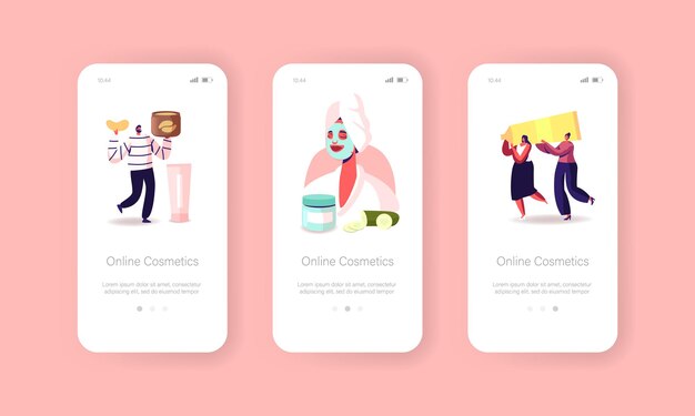 Online Cosmetics Mobile App Page Onboard Screen Template.