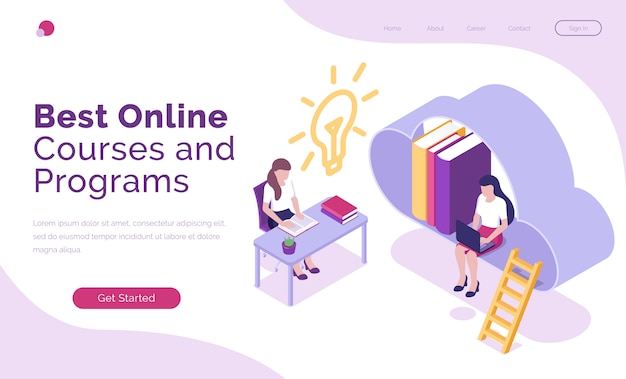 Online courses and programs isometric landing page