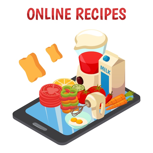 Online Culinary Recipes Isometric  