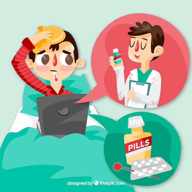 Free Vector online doctor concept with man in bed