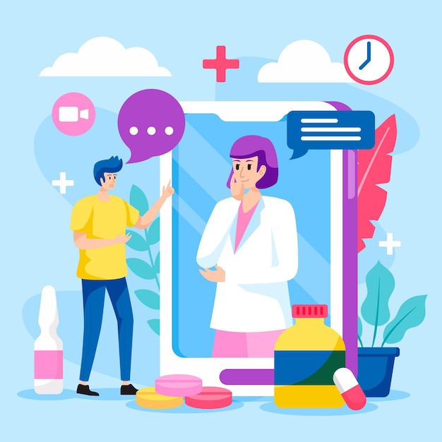 Free Vector online doctor illustration flat design