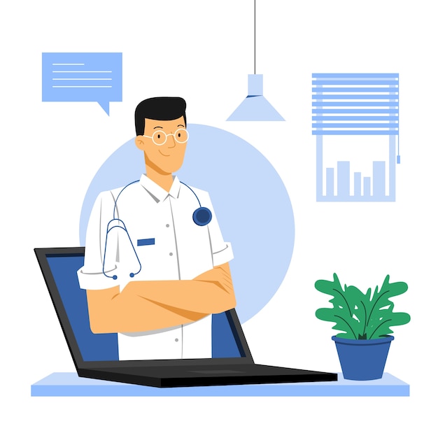 Free vector online doctor with white coat