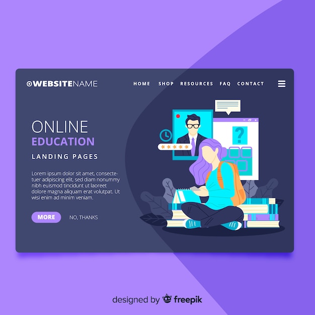 Free Vector online education landing page