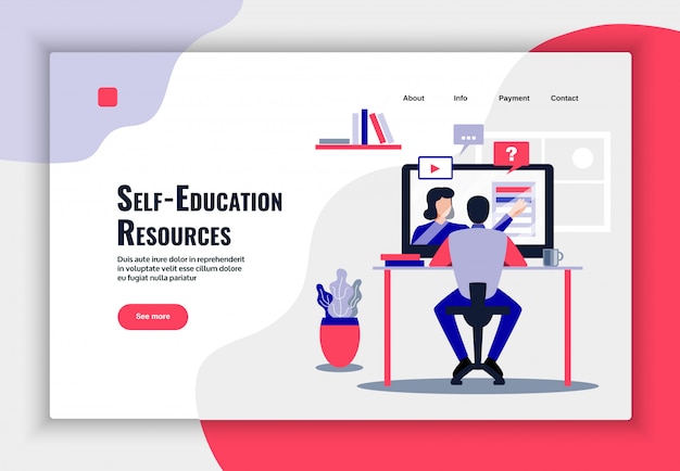 Online education page design with learning resources symbols flat  illustration