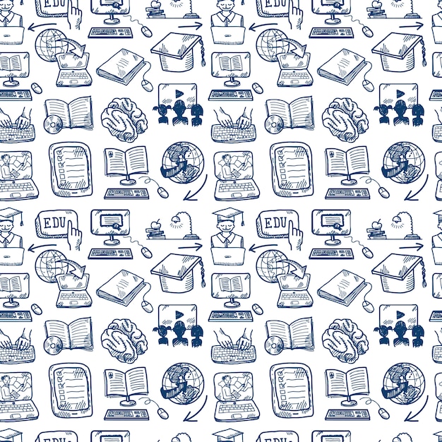 Free Vector online education seamless pattern, doodle style