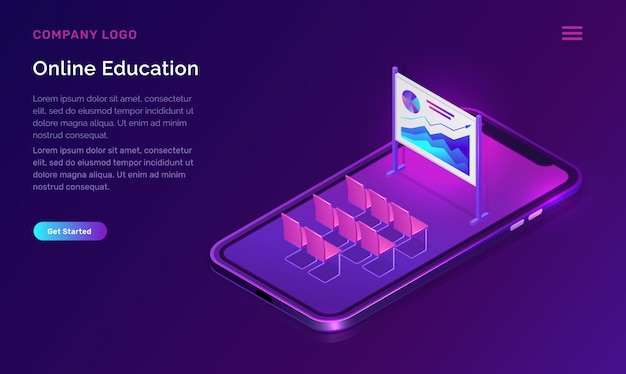 Online education or training isometric concept