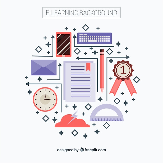 Free Vector online flat learning elements background