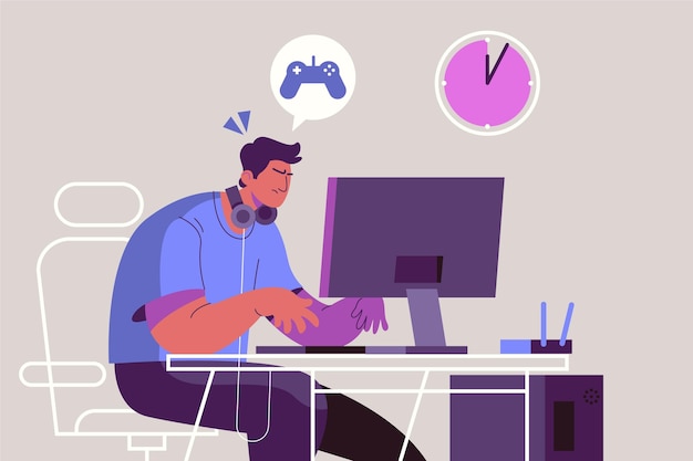 Online games addiction concept with gamer