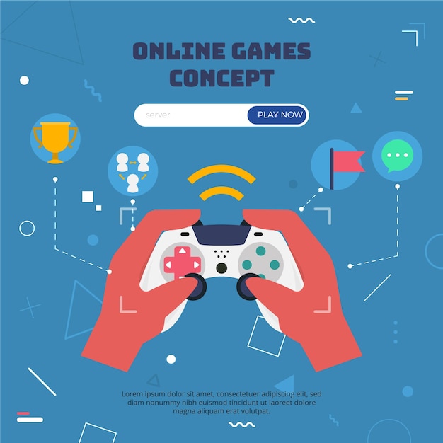 Free Vector online games concept with controller