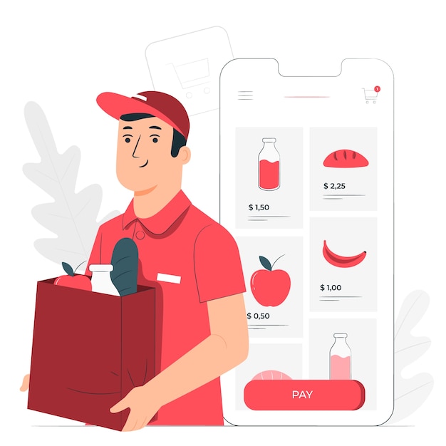 Free Vector online groceries concept illustration