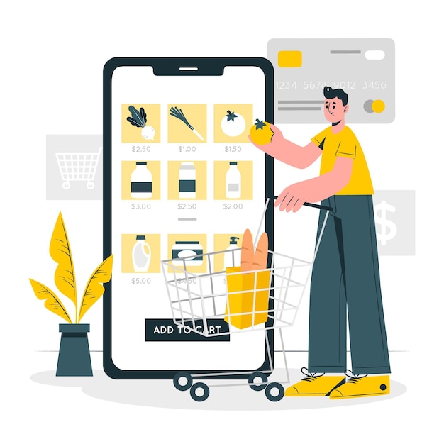 Online groceries concept illustration