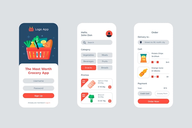 Free Vector online grocery store app template