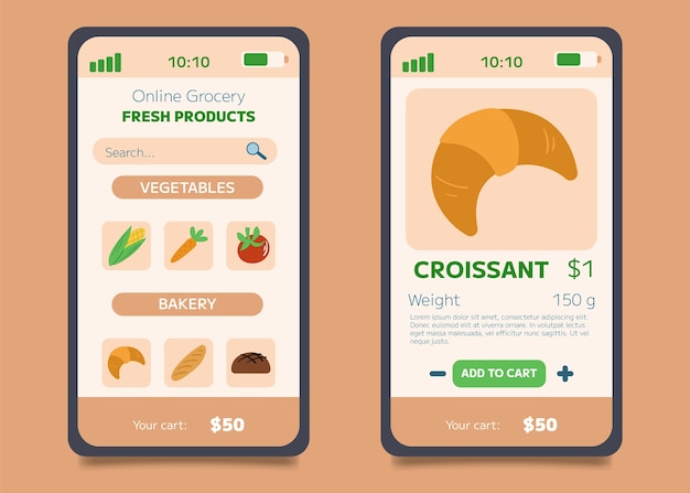 Free vector online grocery store app template