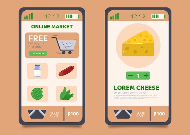 Free vector online grocery store app template