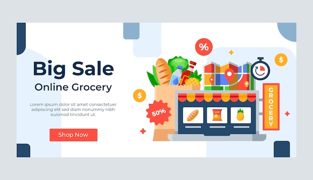 Free vector online grocery store banner design