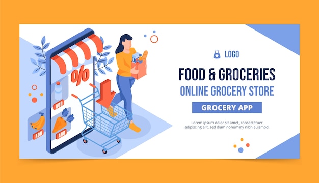 Free vector online grocery store banner design