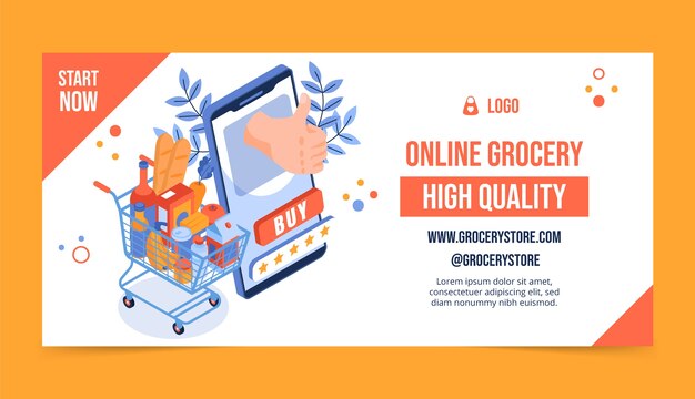 Free vector online grocery store banner design