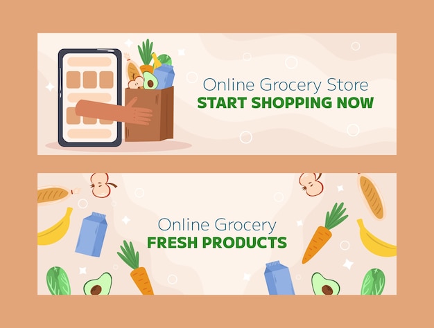 Free vector online grocery store horizontal banner