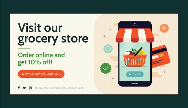 Free vector online grocery store horizontal banner