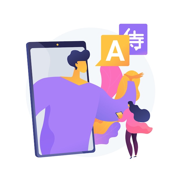 Online language tutoring abstract concept   illustration. Live video tutoring, native speaker lesson, personal tutor in  , practice and improve speaking  