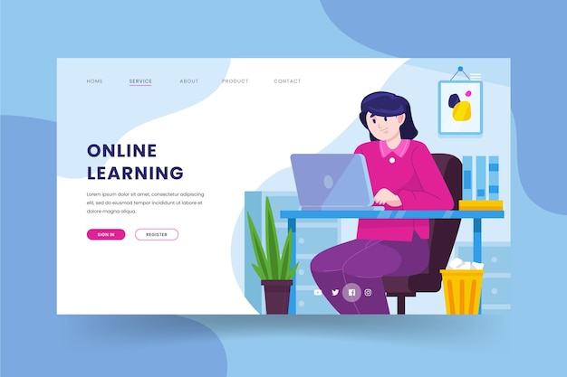 Free vector online learning landing page template