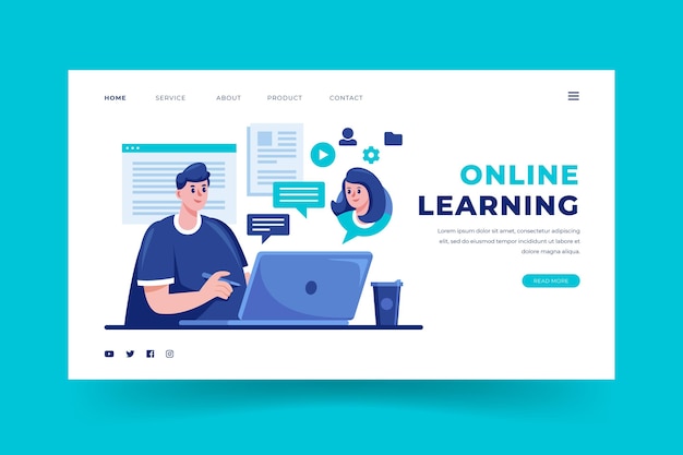 Free Vector online learning landing page template