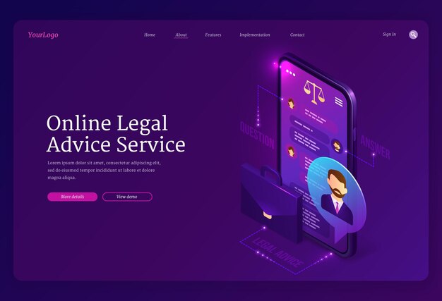 Online legal advice service landing page