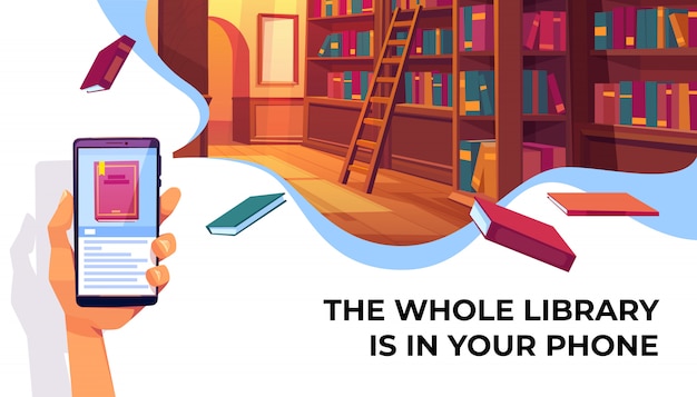 Free Vector online library app for reading banner