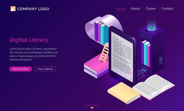 Online library, electronic reading isometric