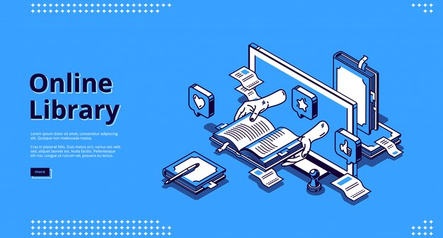 Online library isometric landing, internet service