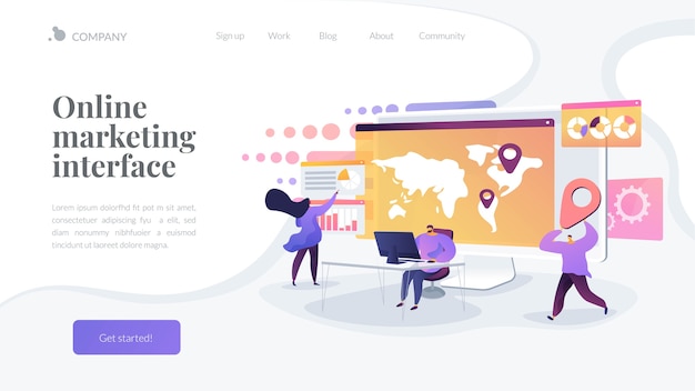 Free Vector online marketing interface landing page template