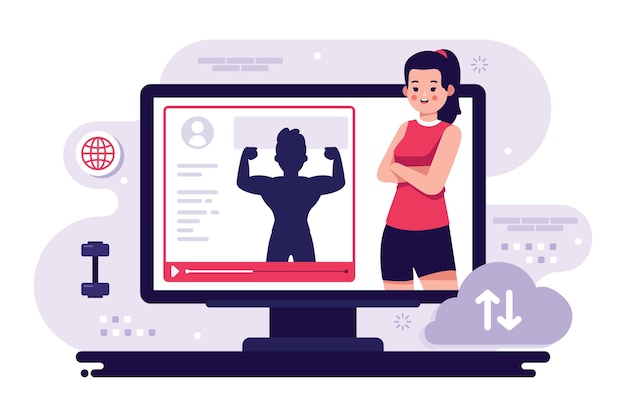 Free vector online personal trainer on computer