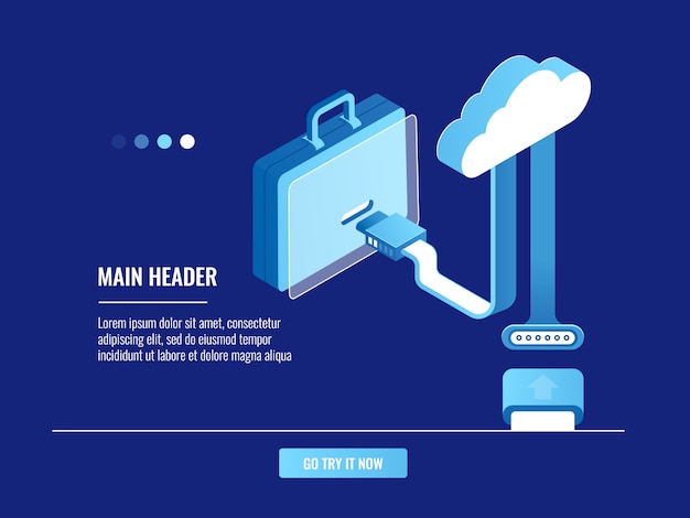 Free Vector online portfolio concept, cloud data storage, information warehouse 