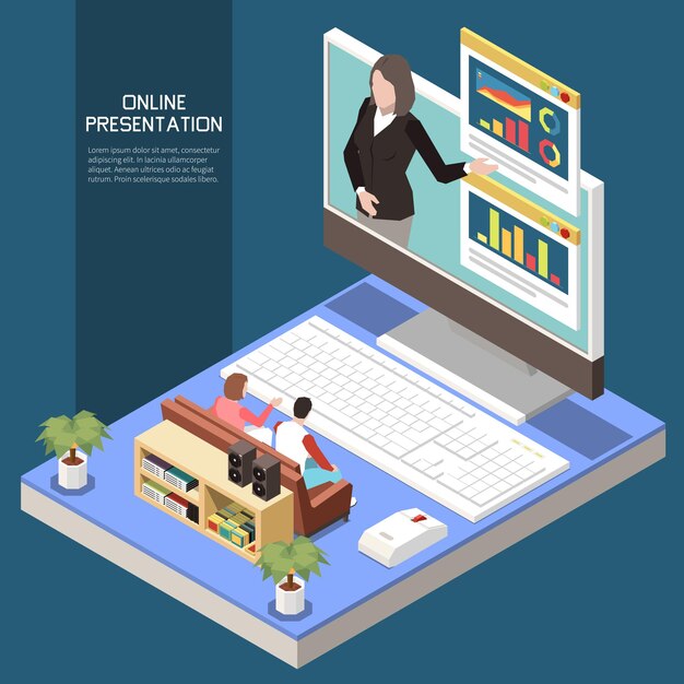 Online presentation isometric illustration