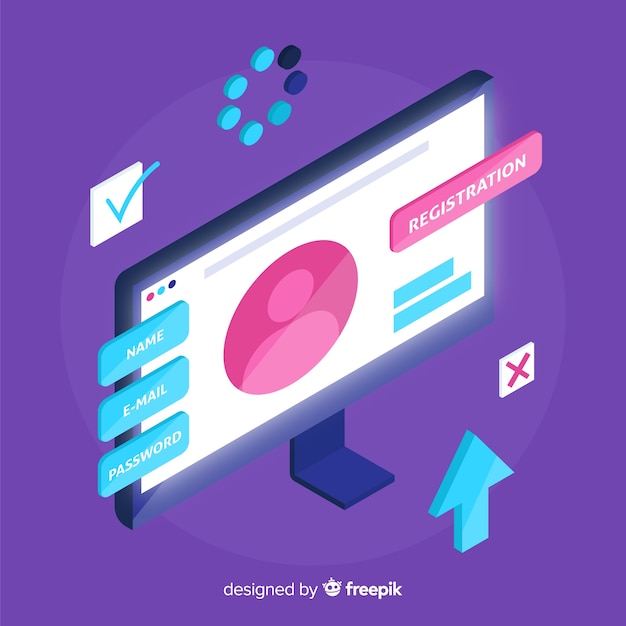 Online registration concept with isometric view