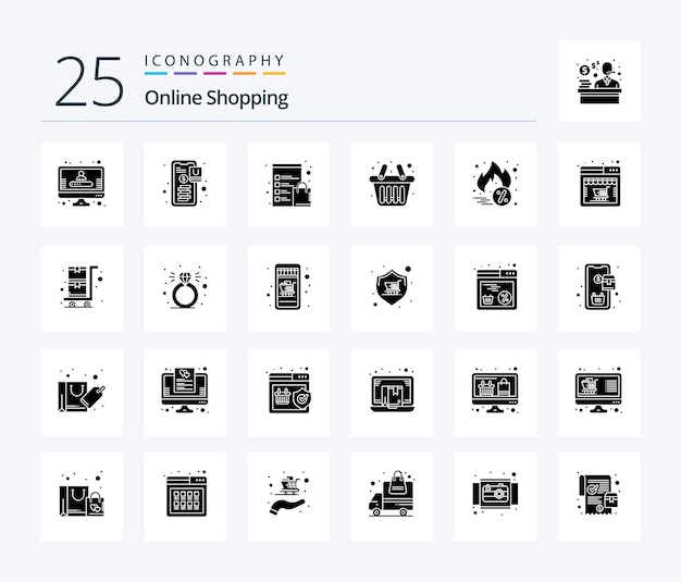 Free Vector online shopping 25 solid glyph icon pack including cyber monday clipboard hot sale cart