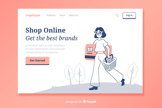 Online shopping concept for landing page