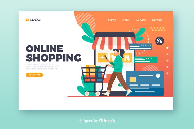 Online shopping concept for landing page