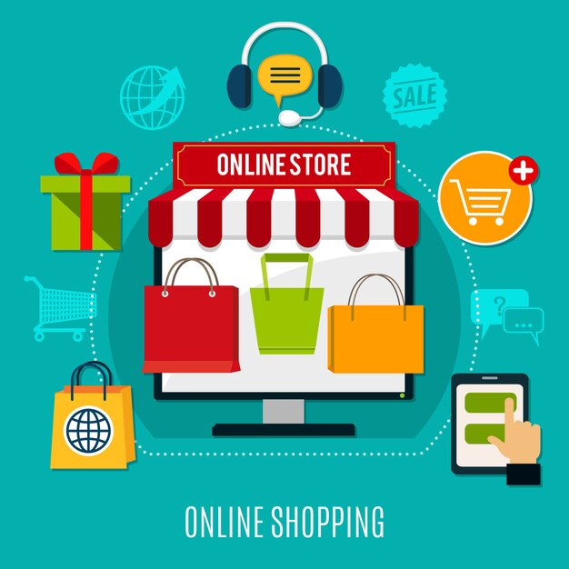 Online Shopping Flat Composition