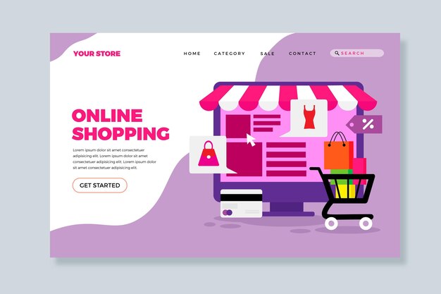 Online shopping landing page flat design