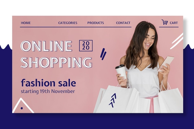 Free Vector online shopping landing page template