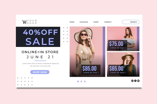 Free Vector online shopping and sales landing page template