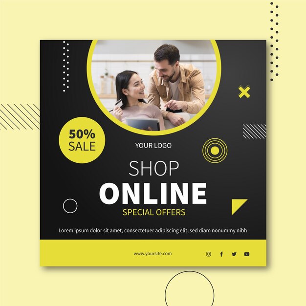 Free Vector online shopping square flyer style