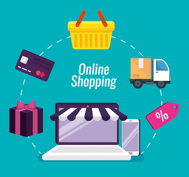 Online shopping with laptop and smartphone technology