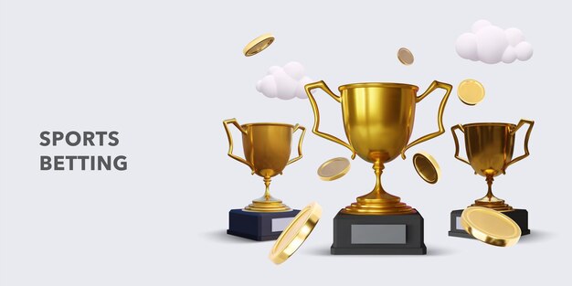 Online sports betting banner concept with goblets and coins.