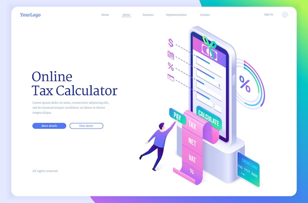 Online tax calculator isometric landing page