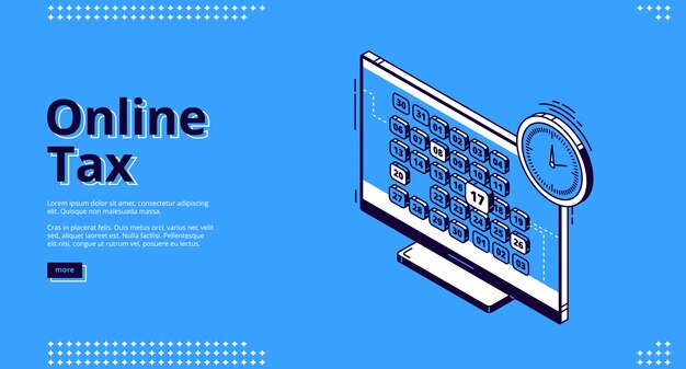 Online tax isometric landing web design, taxation