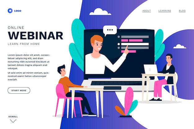 Free Vector online webinar landing page