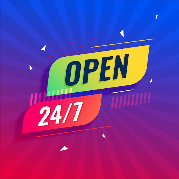 Free Vector open 24/7 all days modern signboard