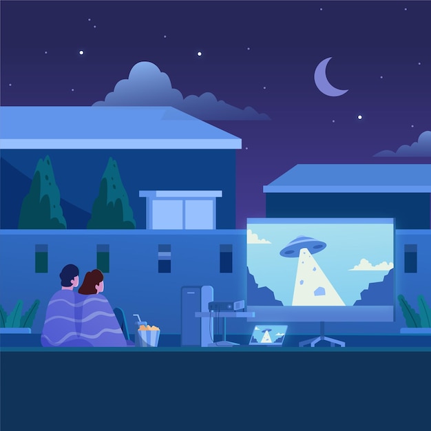 Open air cinema illustration concept